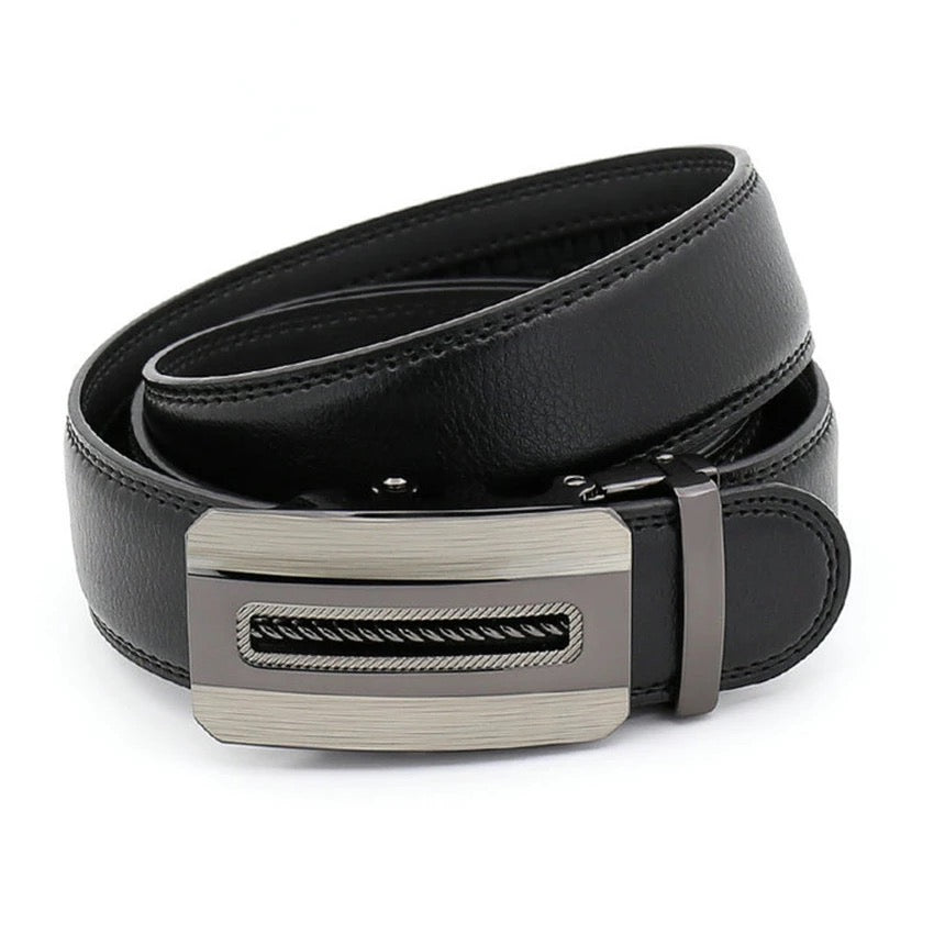 QHA Mens 35mm Ratchet Leather Belt, Silver Carbon Fiber Automatic - QHA UK