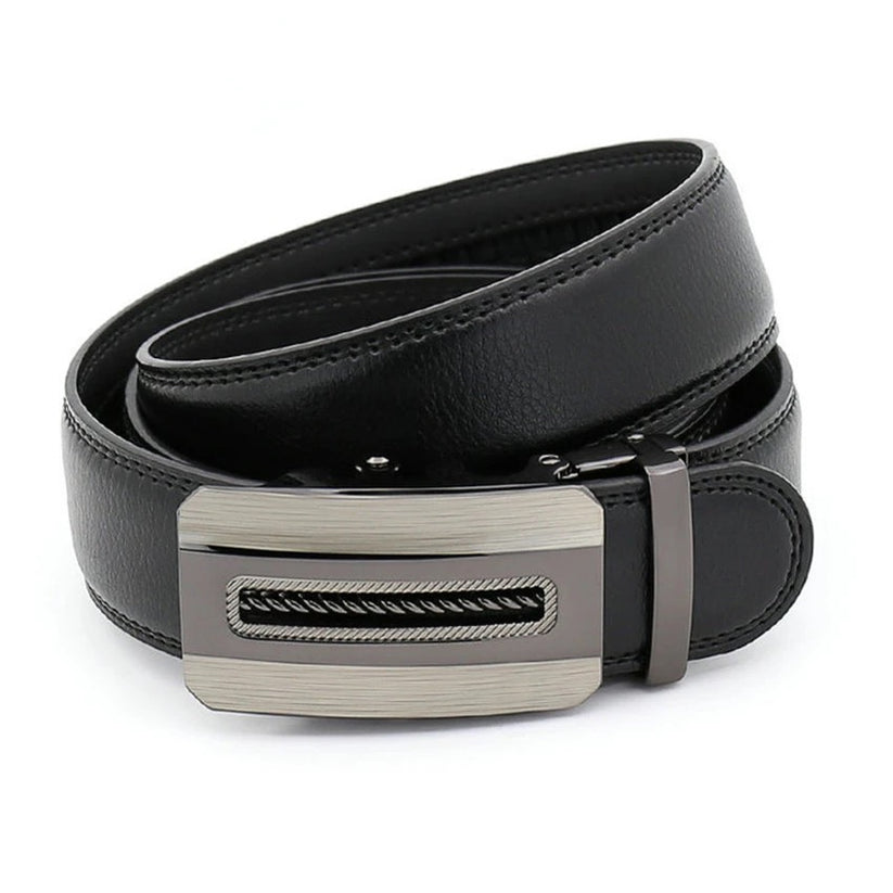 QHA Mens 35mm Ratchet Leather Belt, Silver Carbon Fiber Automatic - QHA UK