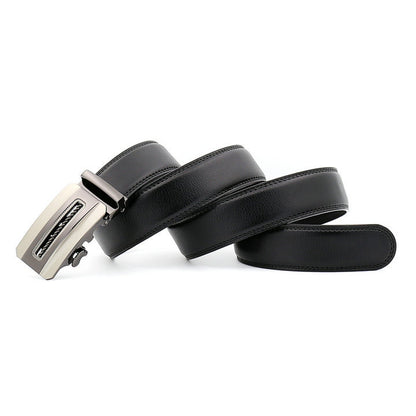 QHA Mens 35mm Ratchet Leather Belt, Silver Carbon Fiber Automatic - QHA UK
