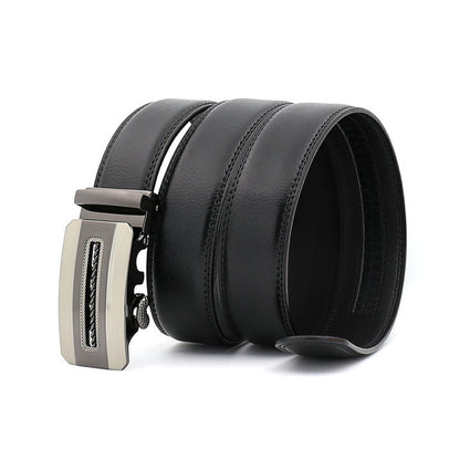 QHA Mens 35mm Ratchet Leather Belt, Silver Carbon Fiber Automatic - QHA UK