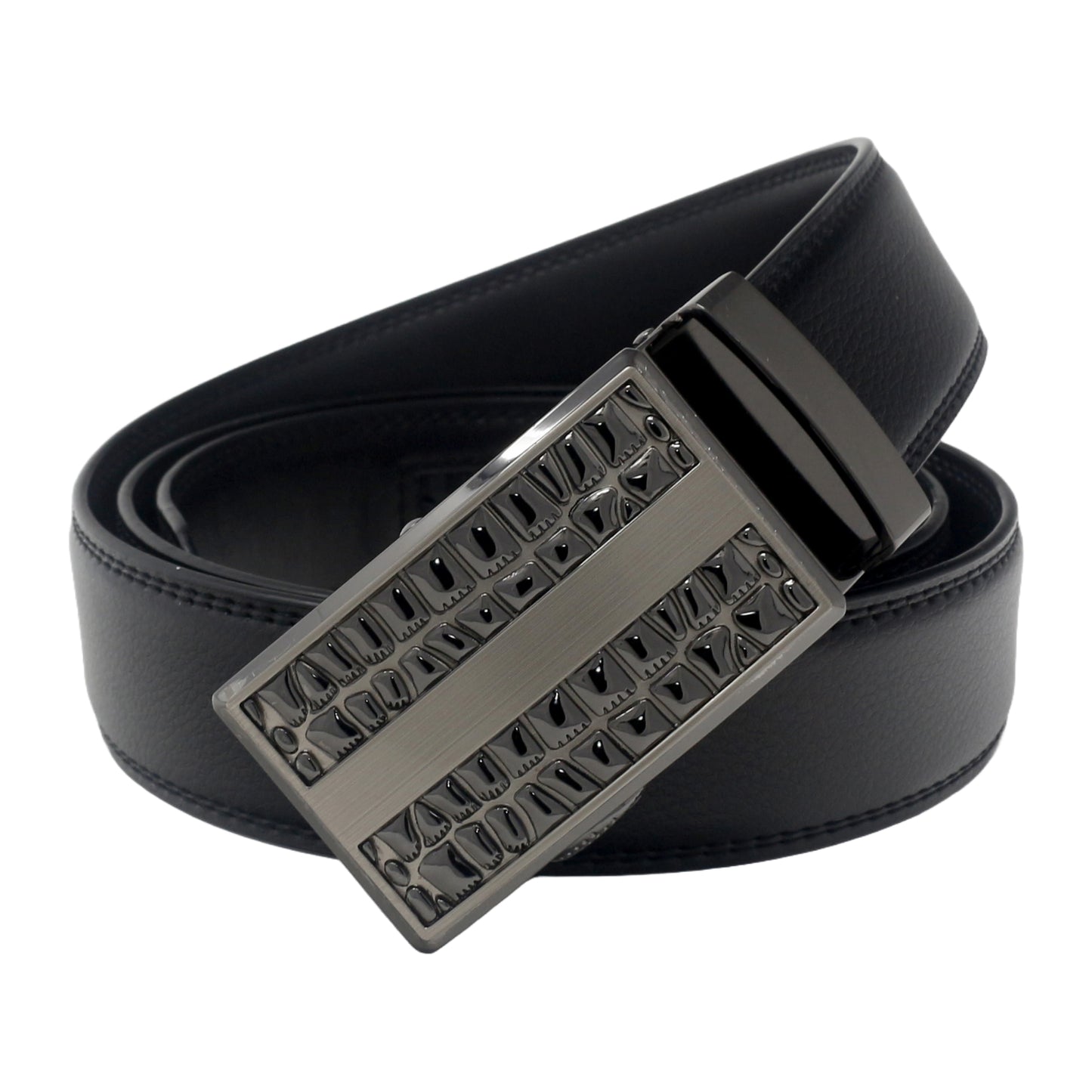 QHA Mens 35mm Ratchet Leather Belt, Diagonal Stripe Automatic - QHA UK