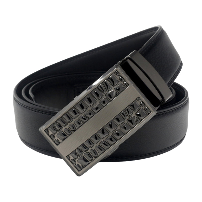 QHA Mens 35mm Ratchet Leather Belt, Diagonal Stripe Automatic - QHA UK