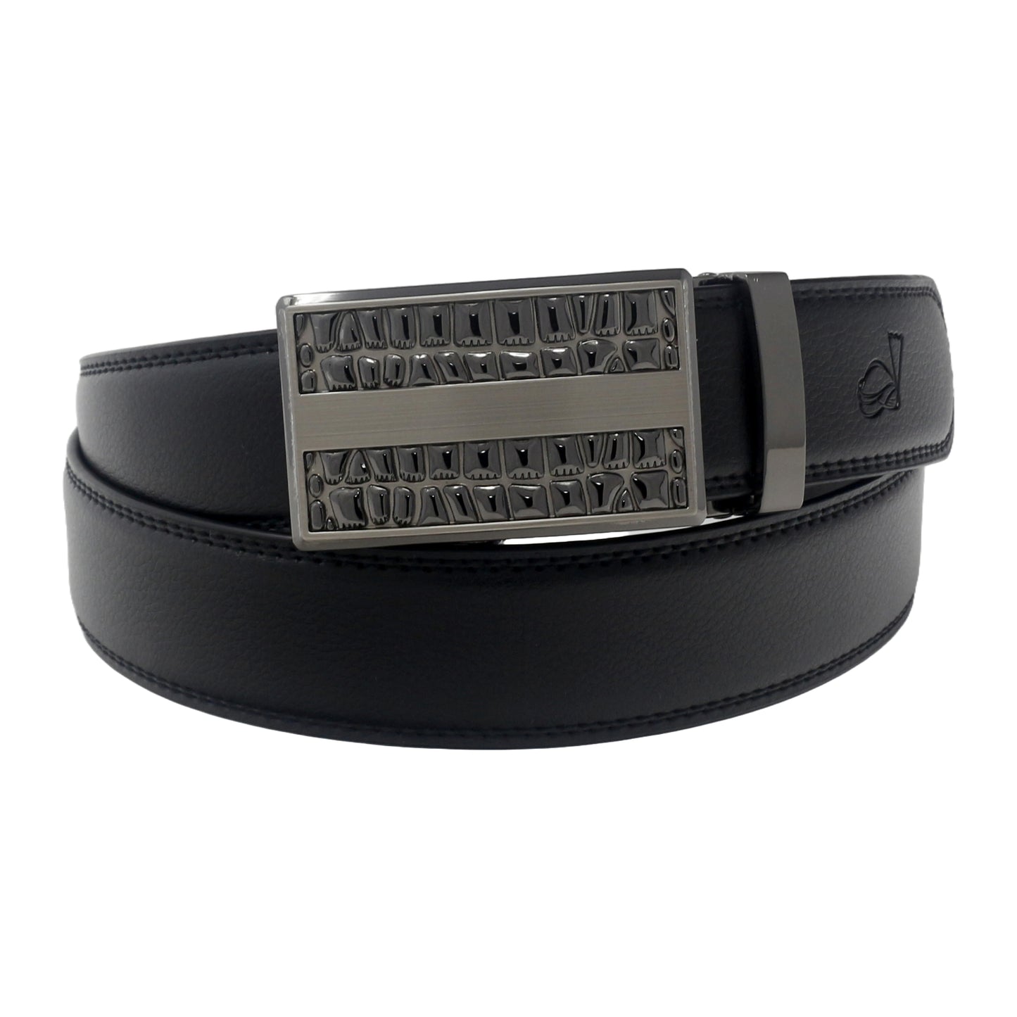 QHA Mens 35mm Ratchet Leather Belt, Diagonal Stripe Automatic - QHA UK