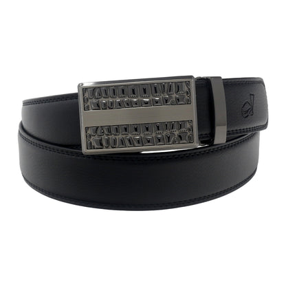 QHA Mens 35mm Ratchet Leather Belt, Diagonal Stripe Automatic - QHA UK