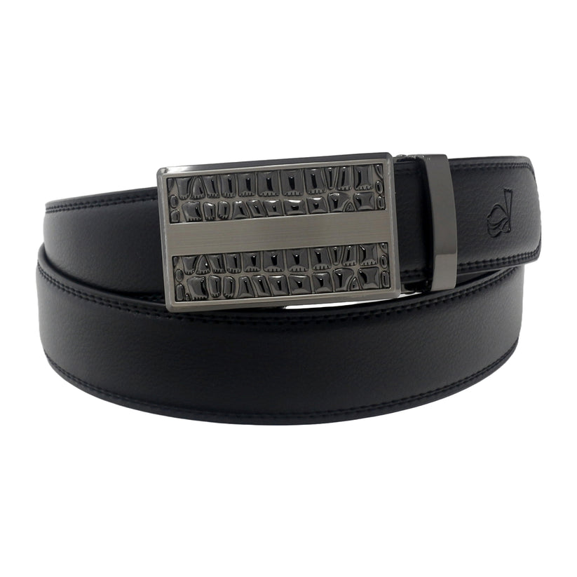 QHA Mens 35mm Ratchet Leather Belt, Diagonal Stripe Automatic - QHA UK