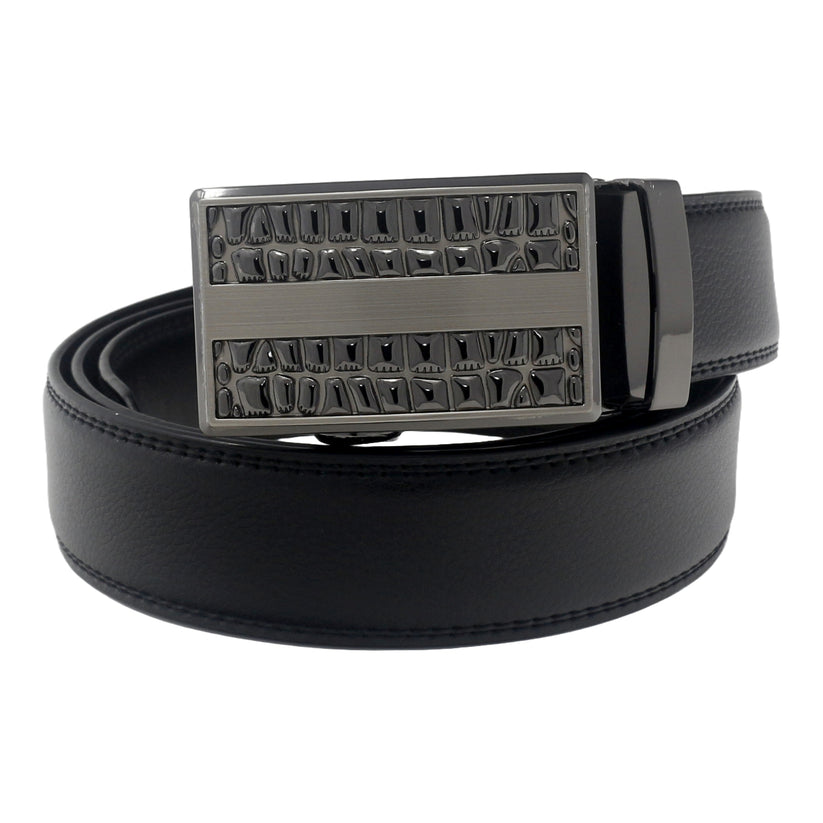 QHA Mens 35mm Ratchet Leather Belt, Diagonal Stripe Automatic - QHA UK