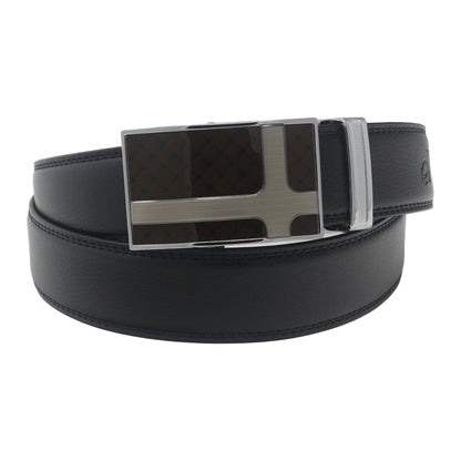 QHA Mens 35mm Ratchet Leather Belt, Polished Dual-Tone Automatic - QHA UK
