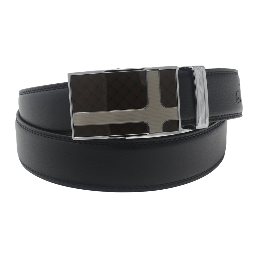 QHA Mens 35mm Ratchet Leather Belt, Polished Dual-Tone Automatic - QHA UK