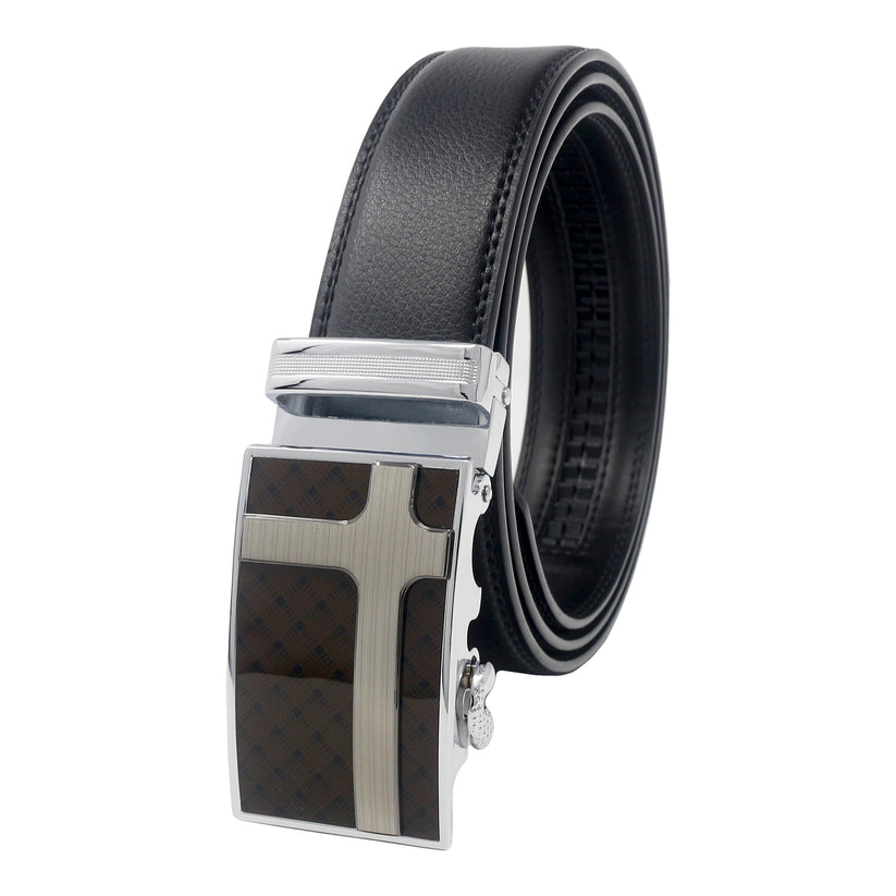 QHA Mens 35mm Ratchet Leather Belt, Polished Dual-Tone Automatic - QHA UK
