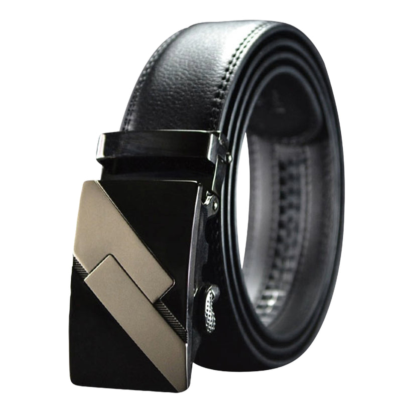 QHA Mens 35mm Ratchet Leather Belt, Geometric Texture Automatic - QHA UK