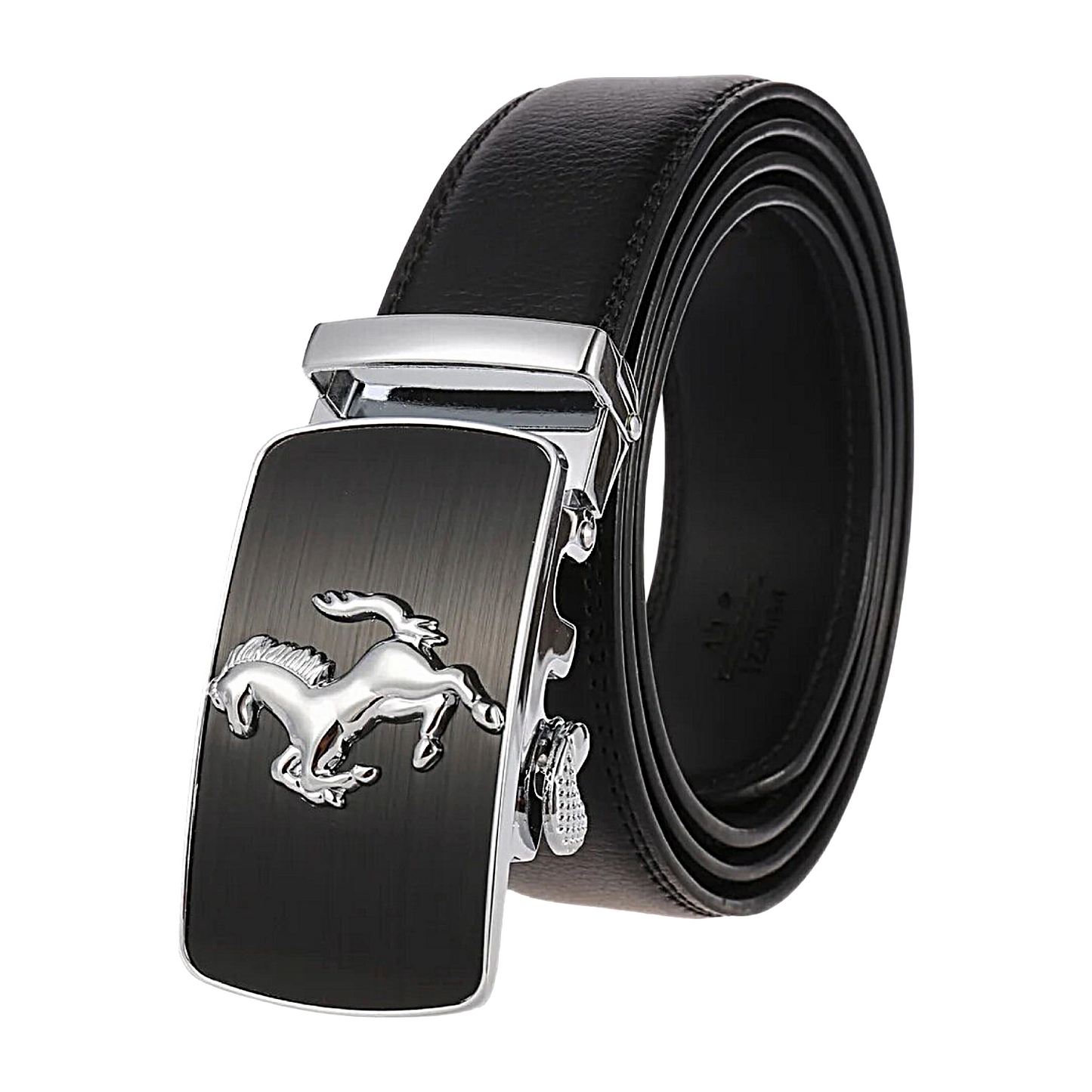 QHA Mens 35mm Ratchet Leather Belt, Prancing Horse Auto Buckle - QHA UK
