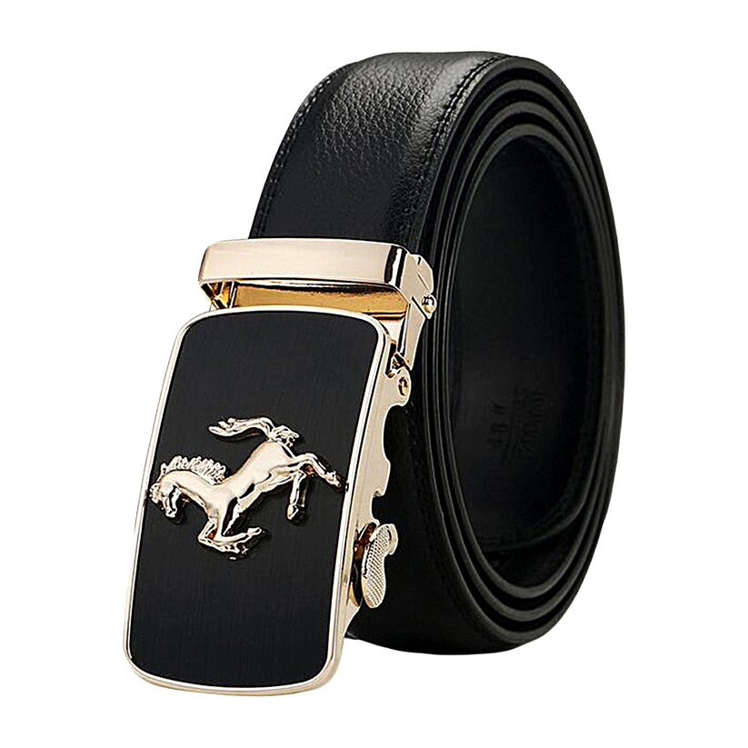 QHA Mens 35mm Ratchet Leather Belt, Prancing Horse Auto Buckle - QHA UK