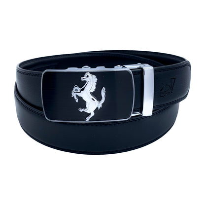 QHA Mens 35mm Ratchet Leather Belt, Prancing Horse Auto Buckle - QHA UK