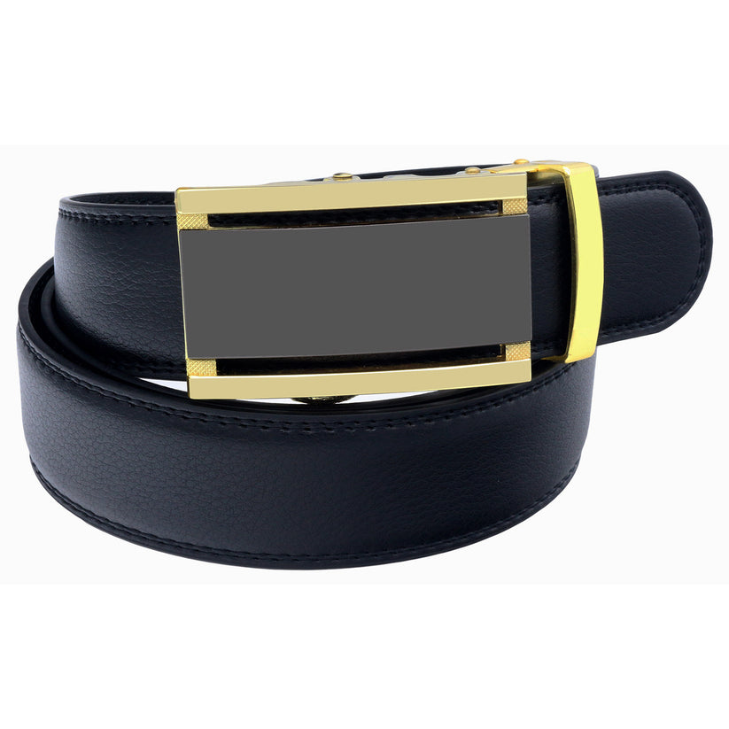 QHA Mens 35mm Ratchet Leather Belt, Black Geometric Automatic - QHA UK