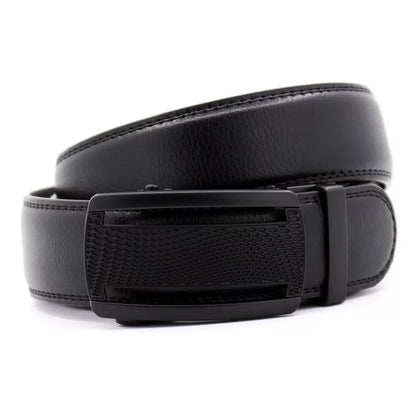 QHA Mens 35mm Ratchet Leather Belt, Polished Black Plastic Grid - QHA UK