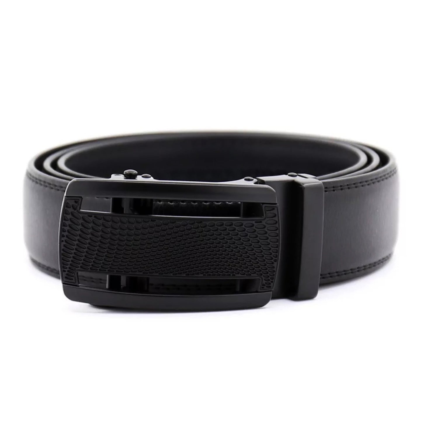 QHA Mens 35mm Ratchet Leather Belt, Polished Black Plastic Grid - QHA UK