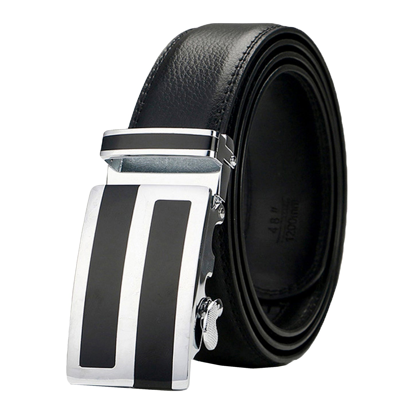 QHA Mens 35mm Ratchet Leather Belt, Silver Stripe Automatic - QHA UK