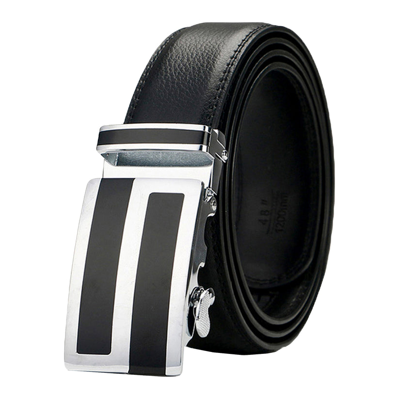 QHA Mens 35mm Ratchet Leather Belt, Silver Stripe Automatic - QHA UK
