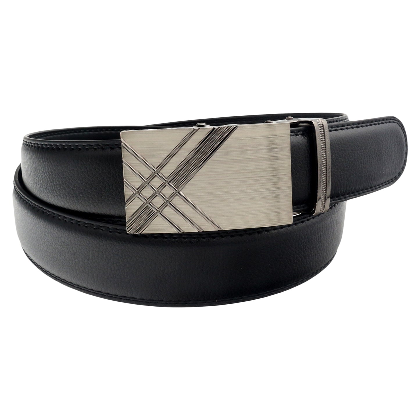 QHA Mens 35mm Ratchet Leather Belt, Dual Bar Silver Automatic - QHA UK
