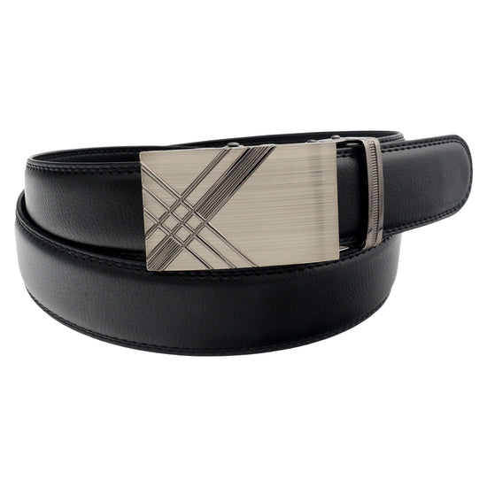 QHA Mens 35mm Ratchet Leather Belt, Dual Bar Silver Automatic - QHA UK