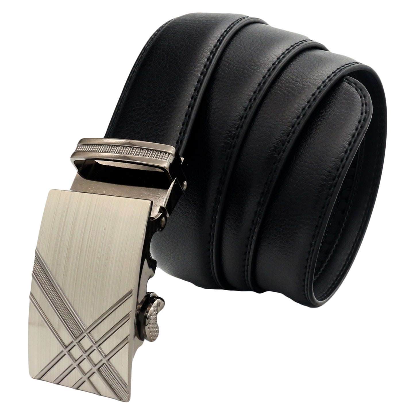 QHA Mens 35mm Ratchet Leather Belt, Dual Bar Silver Automatic - QHA UK