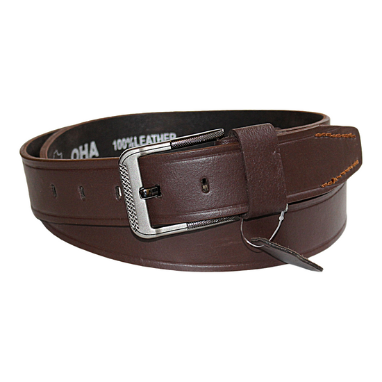 Mens Brown Cowhide Genuine Leather Belt Casual Fashion 38mm Pin - QHA UK