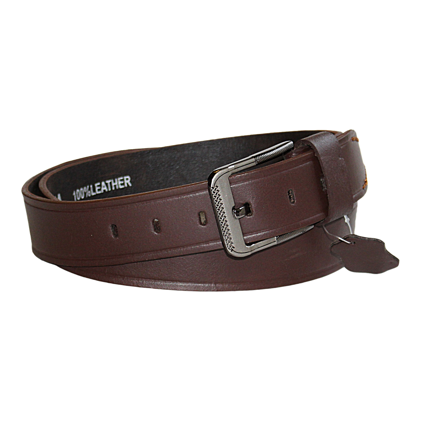 Mens Brown Cowhide Genuine Leather Belt Casual Fashion 38mm Pin - QHA UK