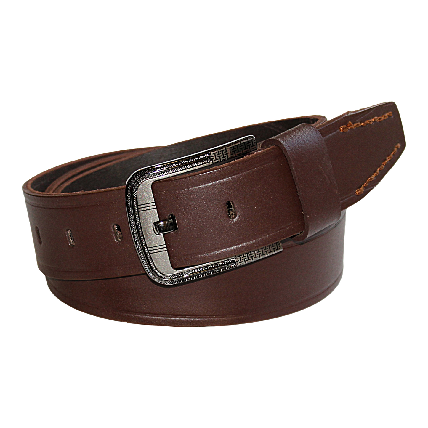 Mens Brown Cowhide Genuine Leather Belt Casual Fashion 38mm Pin - QHA UK