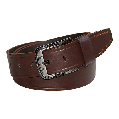 Mens Brown Cowhide Genuine Leather Belt Casual Fashion 38mm Pin - QHA UK