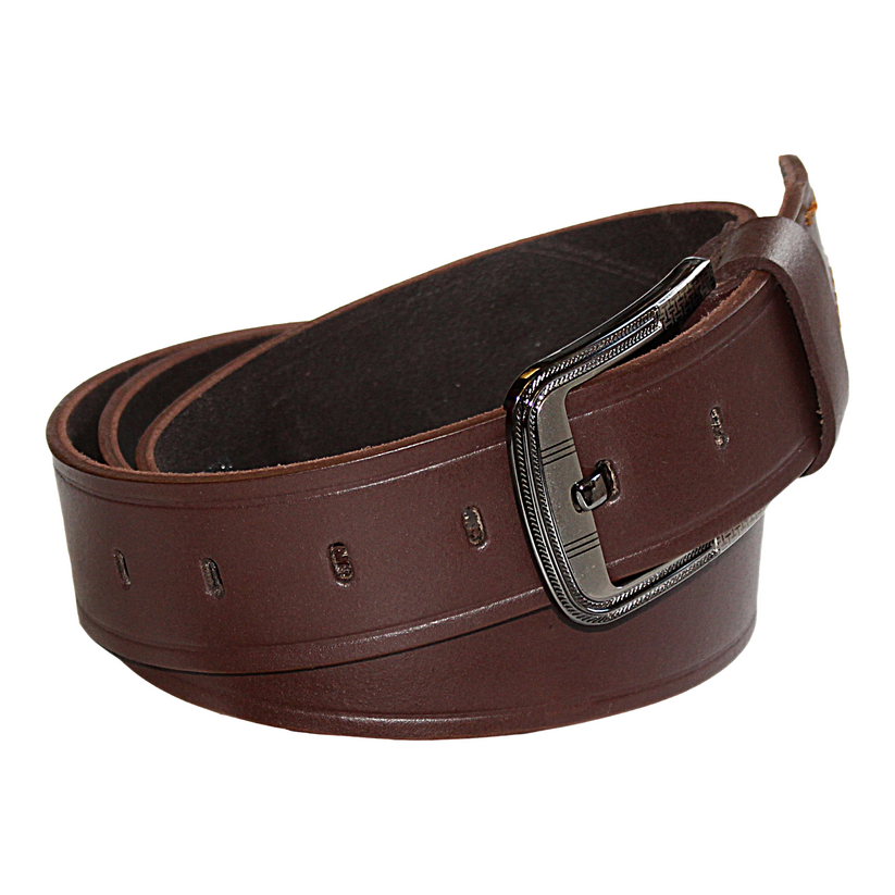 Mens Brown Cowhide Genuine Leather Belt Casual Fashion 38mm Pin - QHA UK