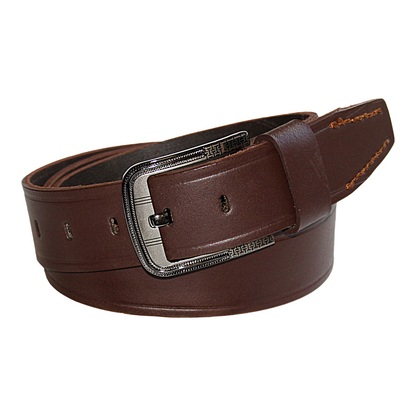 Mens Brown Cowhide Genuine Leather Belt Casual Fashion 38mm Pin - QHA UK