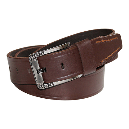 Mens Brown Cowhide Genuine Leather Belt Casual Fashion 38mm Pin - QHA UK
