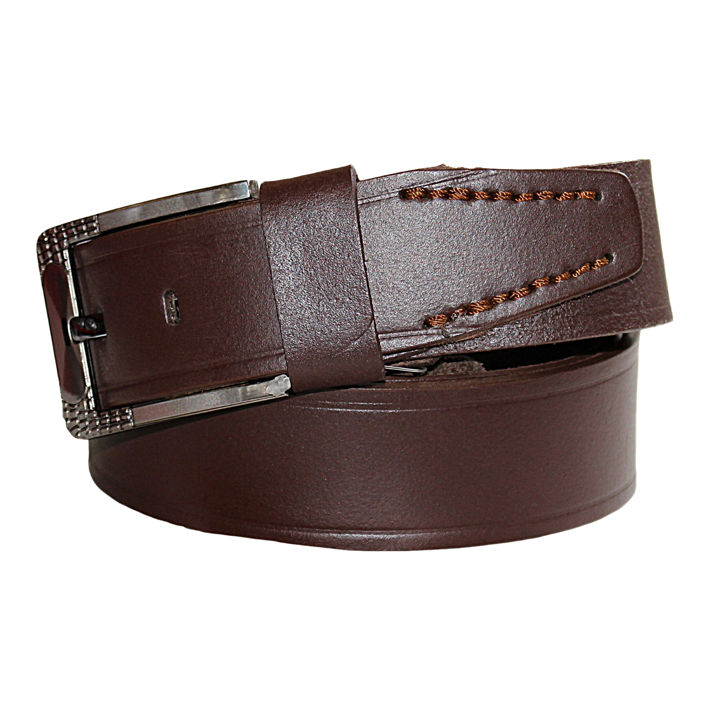 Mens Brown Cowhide Genuine Leather Belt Casual Fashion 38mm Pin - QHA UK