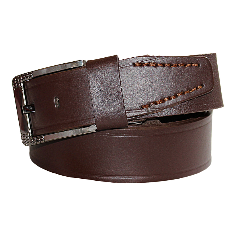 Mens Brown Cowhide Genuine Leather Belt Casual Fashion 38mm Pin - QHA UK