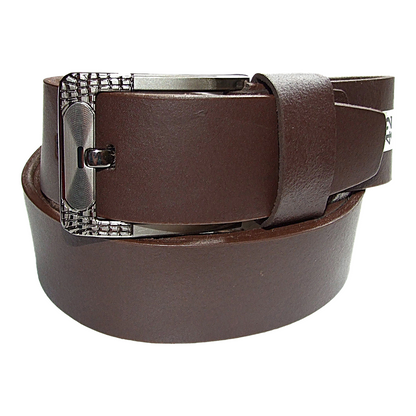 Mens Brown Cowhide Genuine Leather Belt Casual Fashion 38mm Pin - QHA UK