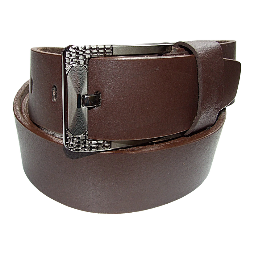 Mens Brown Cowhide Genuine Leather Belt Casual Fashion 38mm Pin - QHA UK
