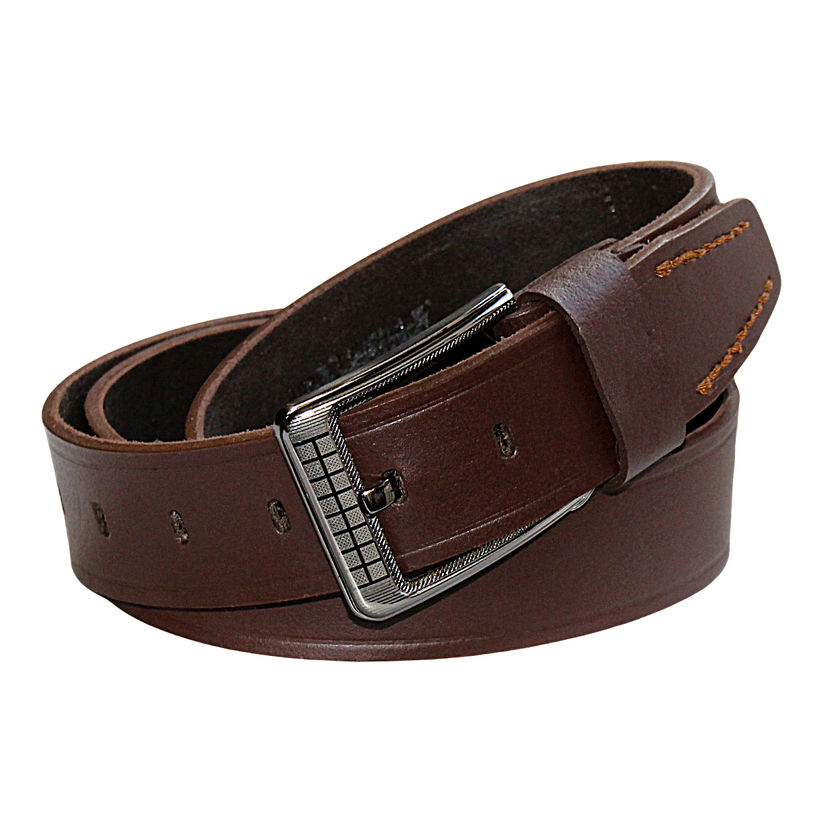 Mens Brown Cowhide Genuine Leather Belt Casual Fashion 38mm Pin - QHA UK