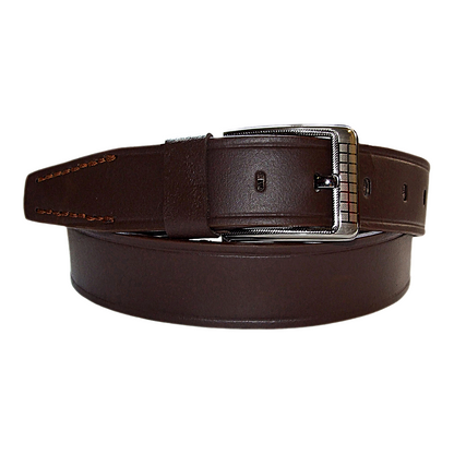 Mens Brown Cowhide Genuine Leather Belt Casual Fashion 38mm Pin - QHA UK