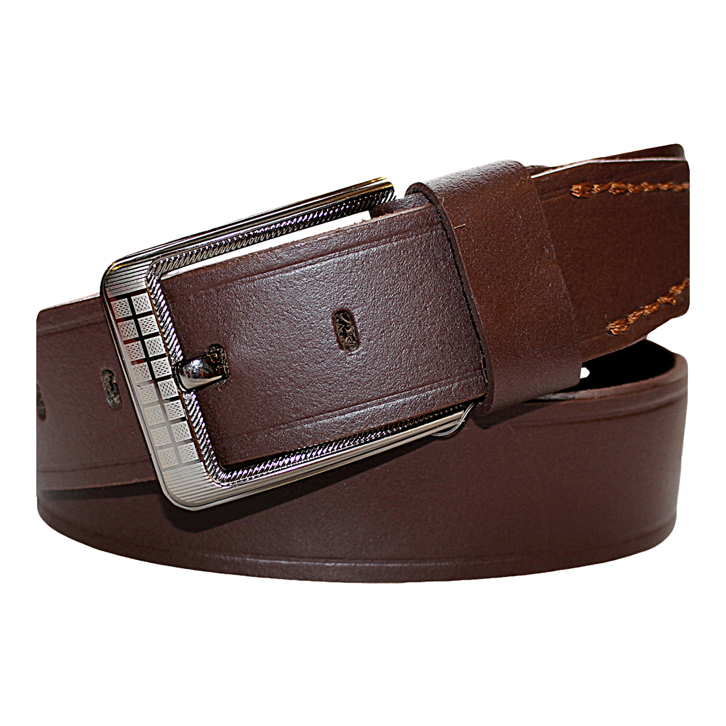 Mens Brown Cowhide Genuine Leather Belt Casual Fashion 38mm Pin - QHA UK