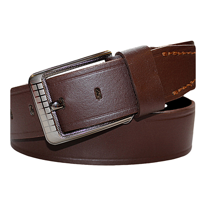 Mens Brown Cowhide Genuine Leather Belt Casual Fashion 38mm Pin - QHA UK