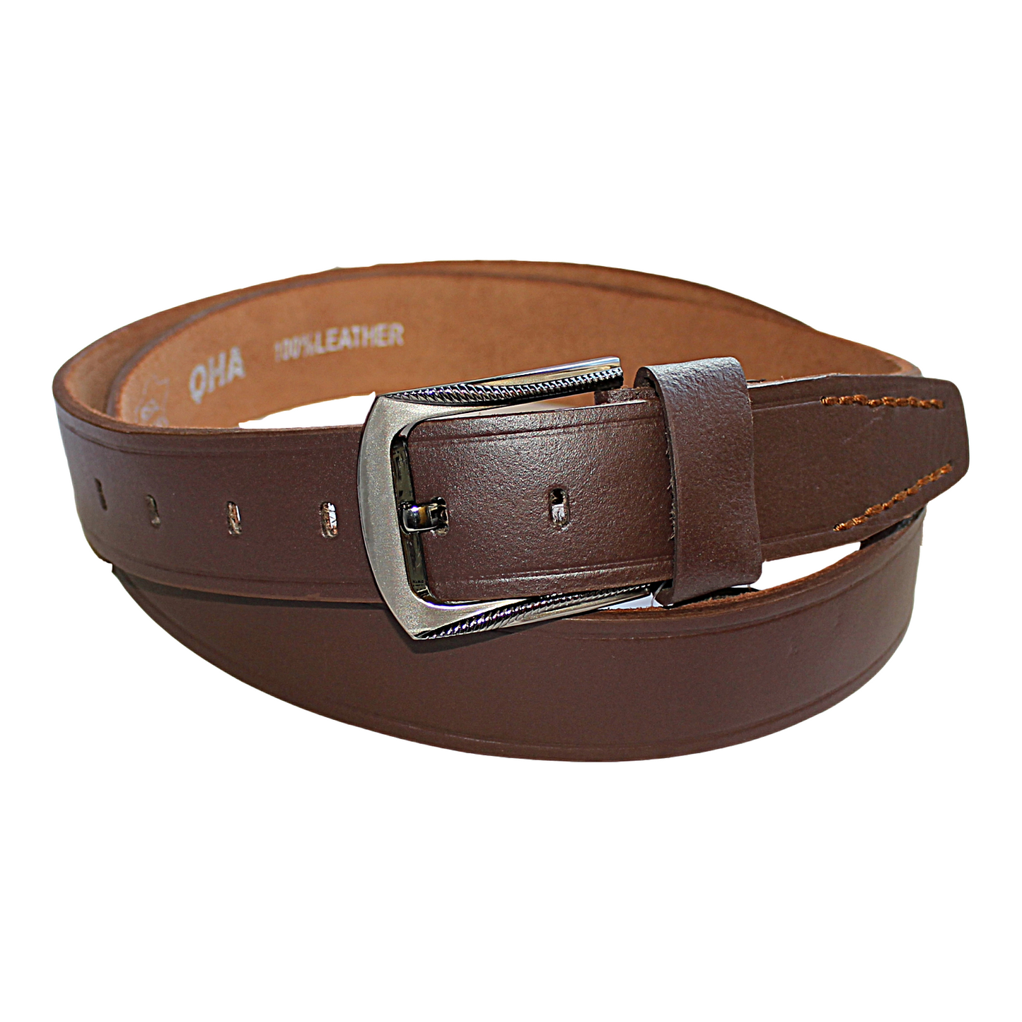 Mens Brown Cowhide Genuine Leather Belt Casual Fashion 38mm Pin - QHA UK