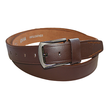 Mens Brown Cowhide Genuine Leather Belt Casual Fashion 38mm Pin - QHA UK