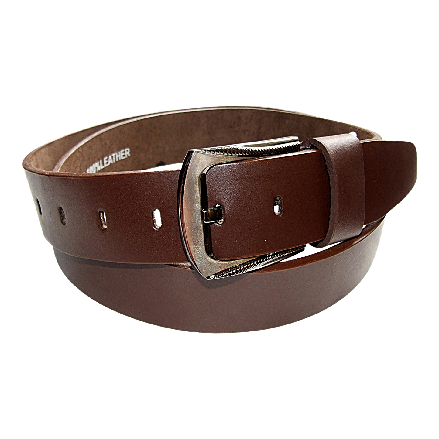 Mens Brown Cowhide Genuine Leather Belt Casual Fashion 38mm Pin - QHA UK