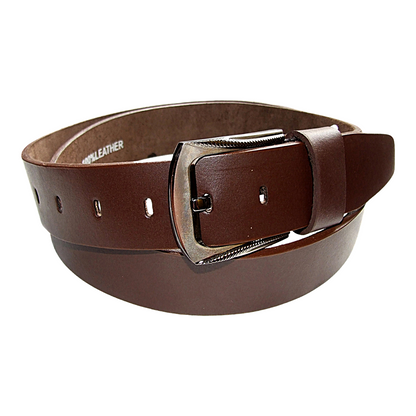 Mens Brown Cowhide Genuine Leather Belt Casual Fashion 38mm Pin - QHA UK