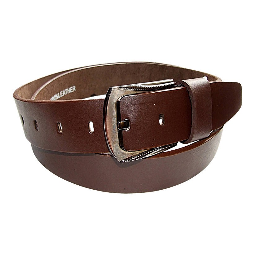 Mens Brown Cowhide Genuine Leather Belt Casual Fashion 38mm Pin - QHA UK