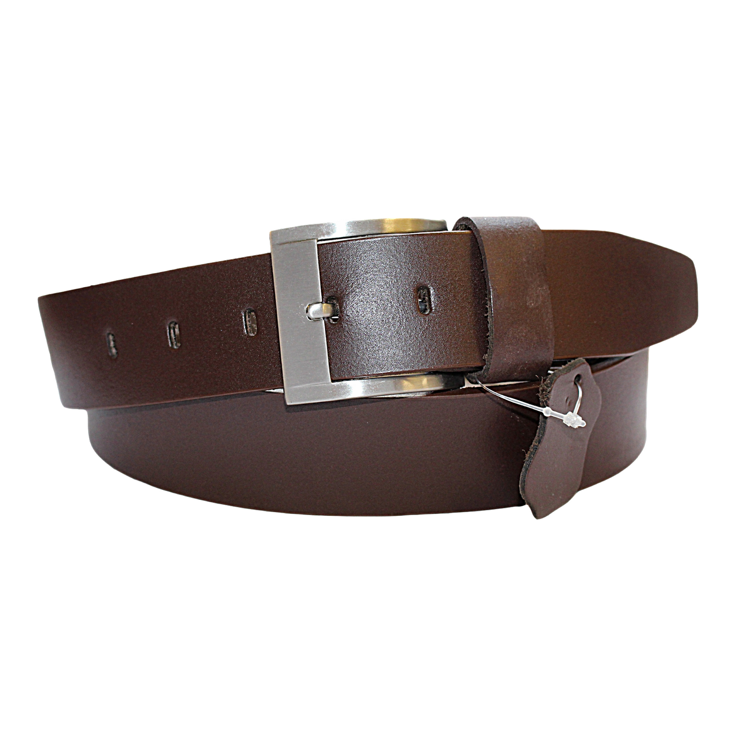 Mens Brown Cowhide Genuine Leather Belt Casual Fashion 38mm Pin - QHA UK