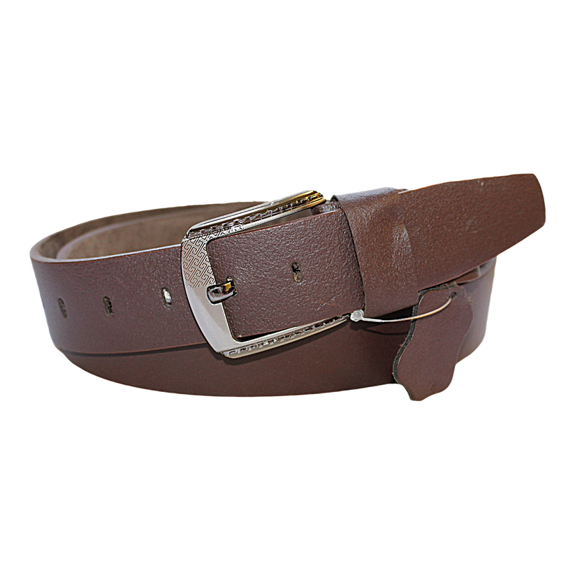 Mens Brown Cowhide Genuine Leather Belt Casual Fashion 38mm Pin - QHA UK