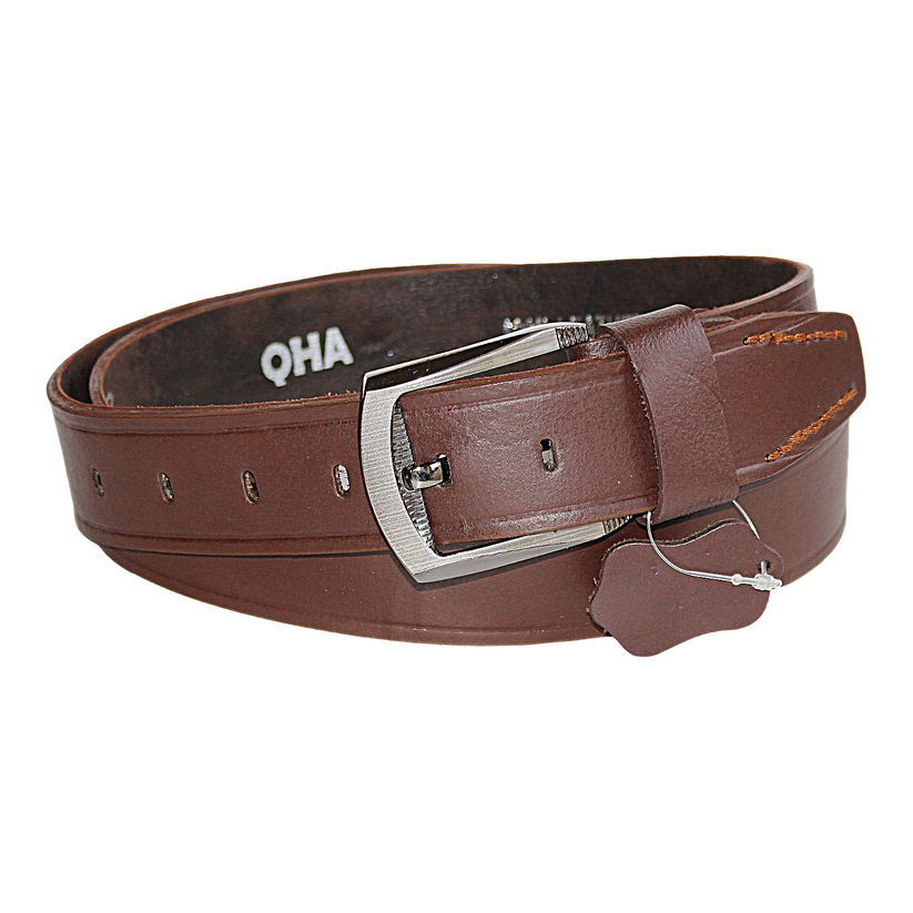 Mens Brown Cowhide Genuine Leather Belt Casual Fashion 38mm Pin - QHA UK