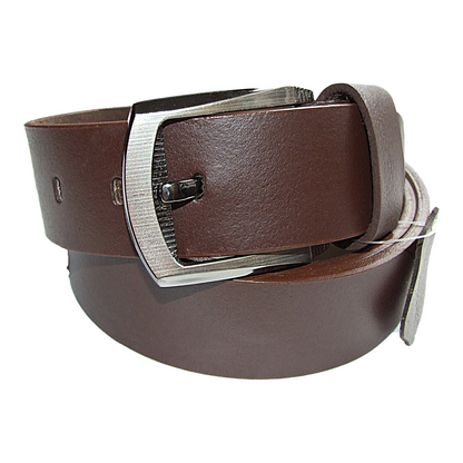 Mens Brown Cowhide Genuine Leather Belt Casual Fashion 38mm Pin - QHA UK