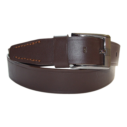 Mens Brown Cowhide Genuine Leather Belt Casual Fashion 38mm Pin - QHA UK